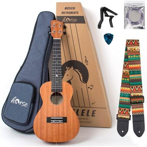 Horse Left Hand Tenor Ukulele Mahogany 26 Inch Ukelele for Beginer with Gig Bag Tuner Strap String Capo Picks