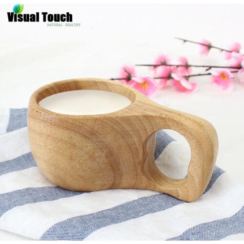 Visual Touch 2 Finger Single Hole Cup ZAKKA KUKSA Finland Wood Mug Rubber Wood Cup Handccrafted Tea Milk Coffee Beer Mug