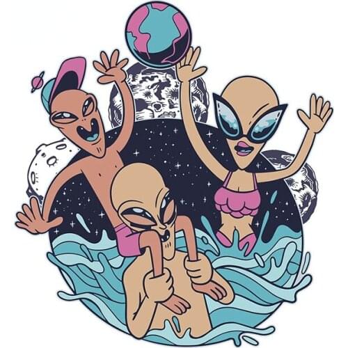 13cm x 6.9cm for Alien Pool Party Vinyl Car Stickers Suitcase Creative Scratch-proof Camper Fine Sticker Decal for RV