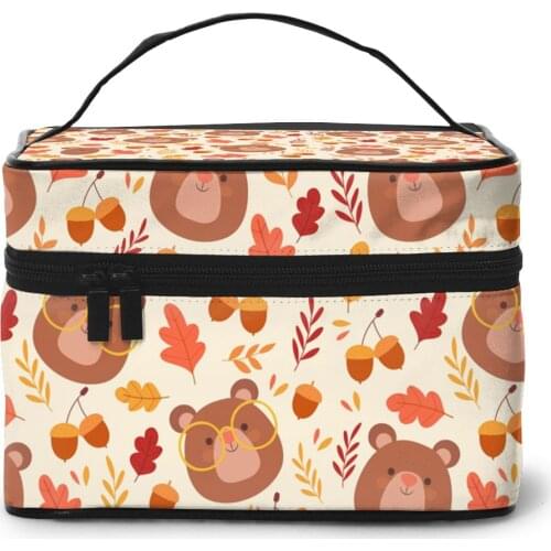 Women Makeup Bags cosmetic bag Toiletries Organizer Travel Storage Bag Cute Autumn Bears And Leaves