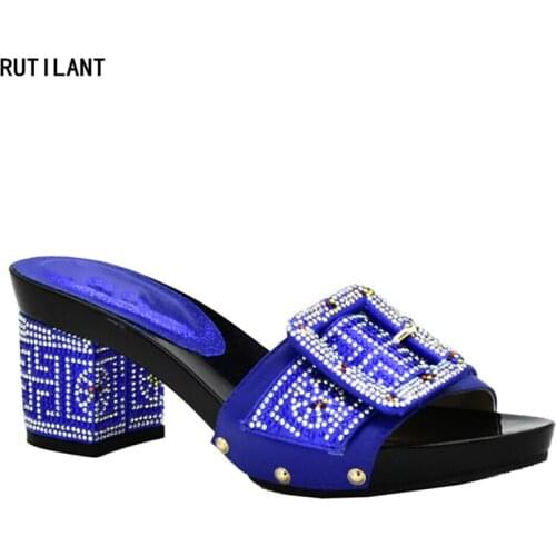 Blue African Women Shoes Decorated with Rhinestone Italy Women Shoes for Party Italian Women Summer Sexy High Heels Women Pumps