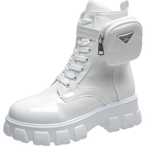 Women Boots 2021 Fashion Chunky Boots Pocket Platform Boots White Shoes For Women Autumn Winter Boots High Heels Botas Mujer