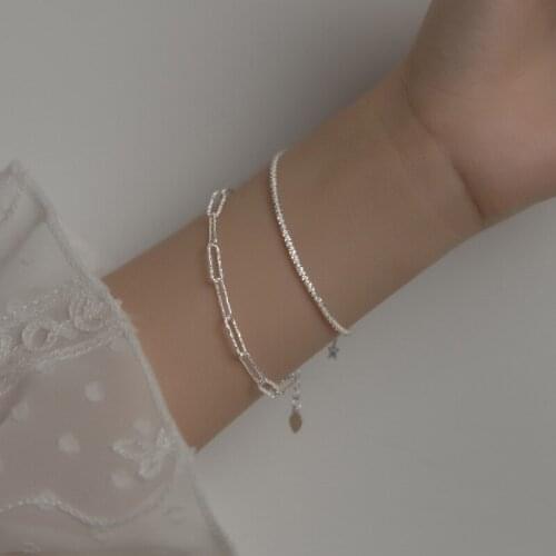 Bracelets For Women Silver 925 Jewellery Geometric Rectangle Chain Golden Fine Gifts Decoration On Hand Minimalist