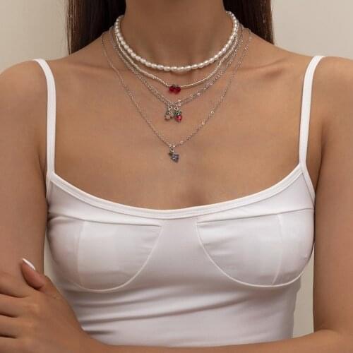 Woman Goth Necklace Transparent Beads Pearl Chains Fruit Pendant Trend Female Jewelry Accessories Punk Party Womens Necklaces