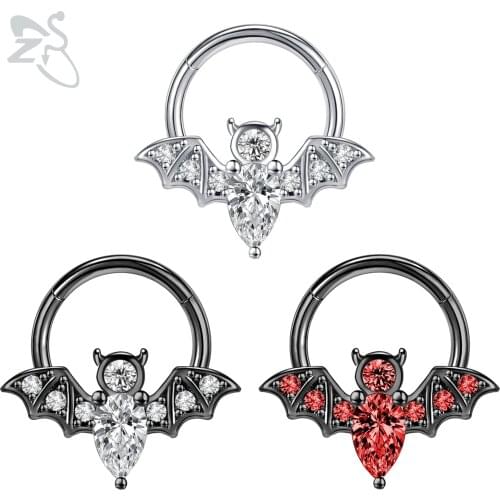 ZS 1 PC Bat Design CZ Crystal Nose Ring 316L Stainless Steel Septum Clicker 16G Ear Tragus Cartilage Daith Piercing Jewelry 8MM