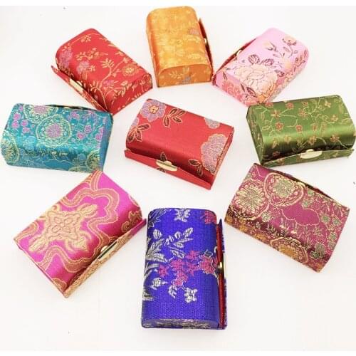 12pcs Creative Mini Chinese Wedding Bride Favor Candy Chocolate Boxes Silk Brocade Mirror Jewelry Case Lipstick Storage Tube