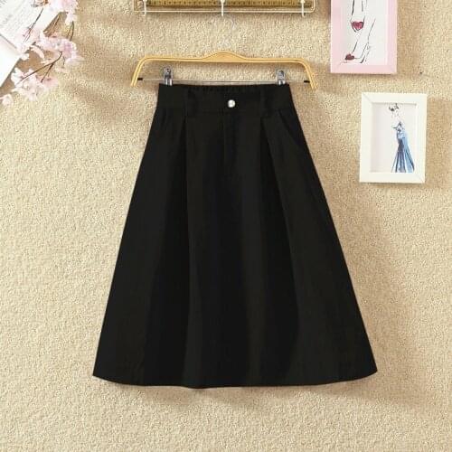 2018 Fashion High Waist Skirts Solid Color Girls Mid Pockets Skirt Womens A-line Skirt