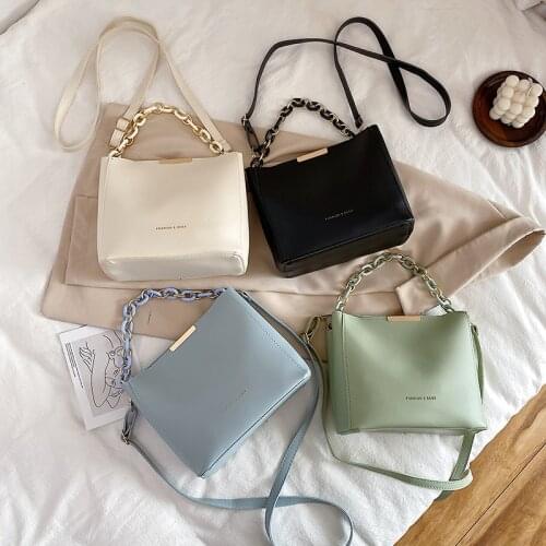 2021 Women Ladies Elegant Shoulder Bag PU Leather Wild Solid Color Bucket Crossbody Pack Strap Handbag for Shopping Dating
