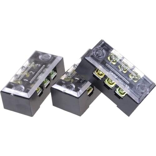 3pcs/lot Dual Row 3 Position Screw Terminal Block Strip 600V 15A W Cover TB-1503 Barrier Terminal Block