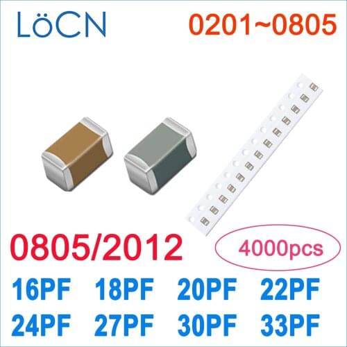 4000PCS 0805 2012 COG/NPO 16PF 18PF 20PF 22PF 24PF 27PF 30PF 33PF RoHS 50V 5% Capacitor High quality