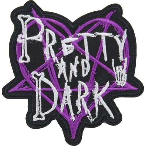 5PCS Punk Rock Badges Patches Pretty and Dark Heart Hippie Embroidered Applique Iron on Patches for Clothing Stripes Sticker