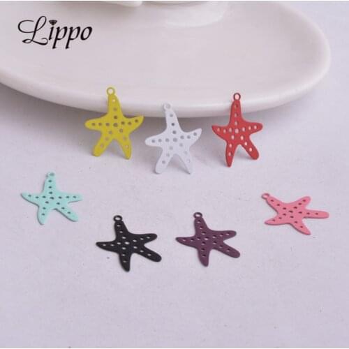 50pcs AC6774 Thin Animals Starfish Charms Starfishes Articles Pink Yellow Purple Pendants Painted Metal Brass Jewelry Findings