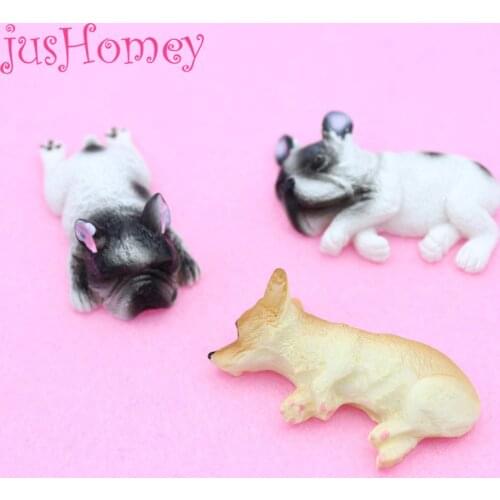 6 Pieces Painted Resin Sleeping Dog Cabochons Flatback Puppy Miniature Pug Doggy Figure Model for DIY Phone Case, Table Decor