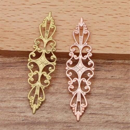 BASEHOME 10pcs/lot Vintage Long Filigree Flower Motif Hollow Pendant Charms for DIY Necklace Bracelet Jewelry Findings Making
