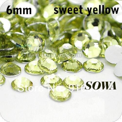 Free Shipping 500pcs/bag SS30 Size 6mm Sweet Yellow Resin Flatback beads,Nail Art beads,DIY Wedding Decoration