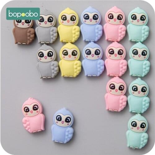 Bopoobo 5PCS Silicone Owl Beads BPA Free Food Grade Silicone Teether Baby Teether Neckace DIY Baby Teether Toys For Baby Product