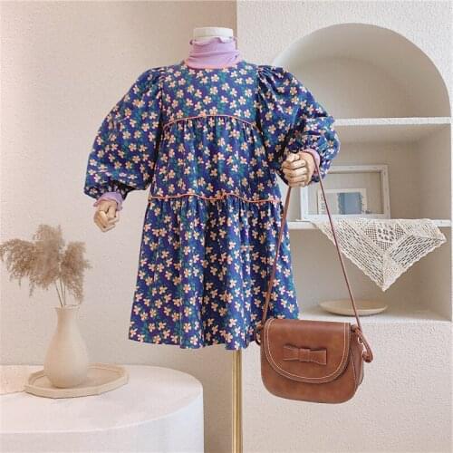 Girl Korean Style Floral Dress 2021 New Autumn Spring Baby Girls Cute Ruffles Dresses Girls Full Sleeve Cotton Princess Dress