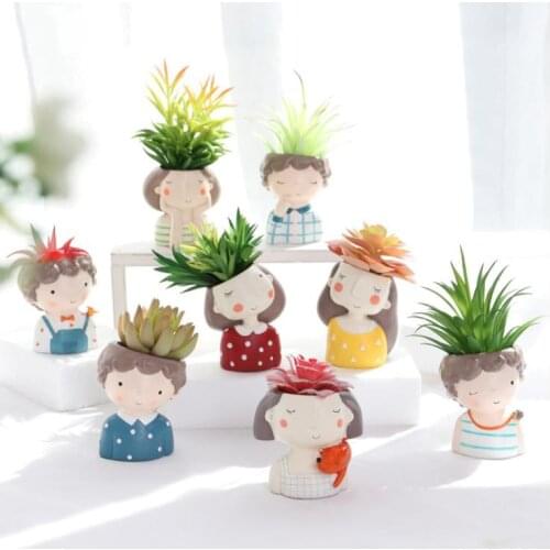 1 piece wholesale Home Garden Cartoon cute girl boy Flowerpot Plant Pot Creative fleshy flower pot couple office desktop plants