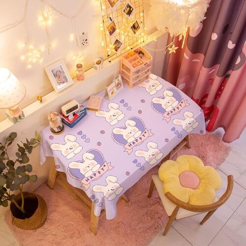 Anime Rabbit Tablecloth Decorative Waterproof for Rectangular Dining Coffee Desk Table Cloth for Kawaii Princess Birthday Gift
