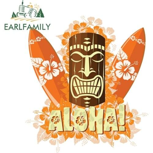 EARLFAMILY 13cm x 11.8cm for Aloha Hawaii Tiki Car Stickers Motorcycle Camper Air Conditioner Snowboard Fine JDM Assessoires