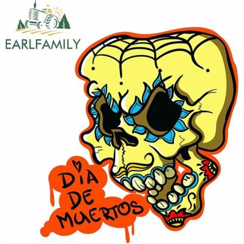EARLFAMILY 13cm x 11.8cm For Sugar Skull Car Stickers Bumper Decal Refrigerator Custom Printing Decals Decoration For JDM SUV RV