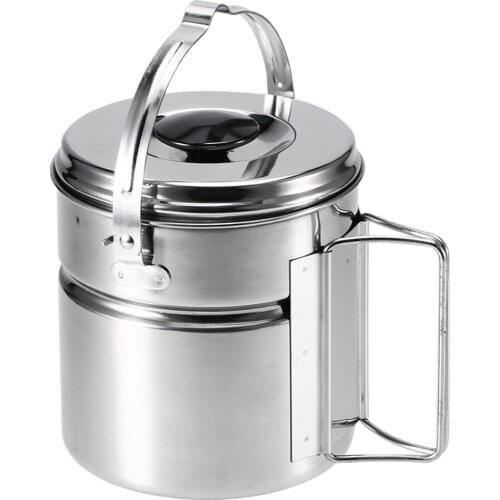 Outdoor Stainless Steel Cook Camping Picnic Cooking Pot With Folding Handle