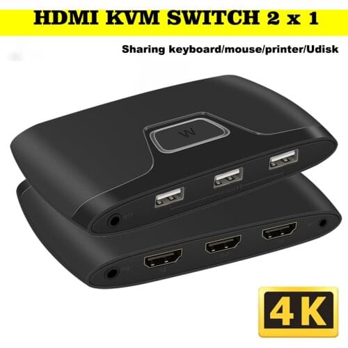 KVM Switch 4K HDMI USB 2.0 Switcher with Extender for laptop 2 PCs Share Mouse Keyboard Monitor Printer