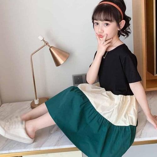 Summer Girls' Dress Simple Style Stitching Striped Multi-Color Big ChildrenS Princess Dress Kids Clothing For Girls Teens 4-13