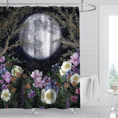 Summer 3D Digital Printed Moon Flowers And Butterfly Waterproof Shower Curtain Fashion Punch-Free Bathroom Curtains Dropshipping