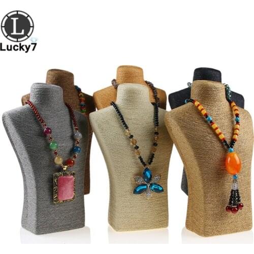 Linen Jewelry Necklace Hemp Rope Organizer Jewelry Packing Wood Jewelry Display Necklace Stand Jewelry Organizer 29.5x17.5cm