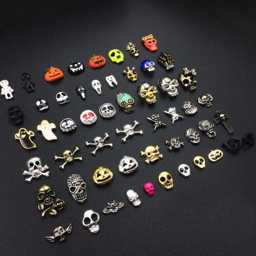 50pcs/lot metal halloween nail art decorations glitter 3d nail art metal stud parts nail accessories with rhinestones(27-53)