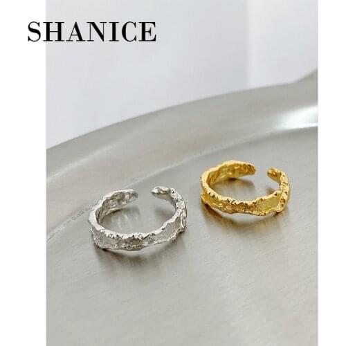 SHANICE Trendy S925 Sterling Silver Open Ring Adjustable ins irregular fold texture Finger Ring Punk Party Jewelry Gift Punk
