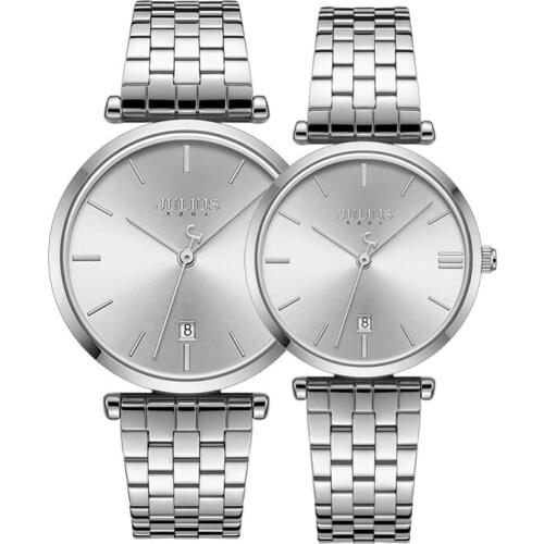 Auto Date Julius Mens Watch Womens Watch Couple Lovers' Clock Fashion Hours Stainless Steel Boys Girls Birthday Gift Box