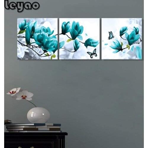 3 piece Diamond Painting Full Round Flower Diamond Embroidery Triptych Magnolia Diamond Mosaic Picture Of Rhinestone Home Decor