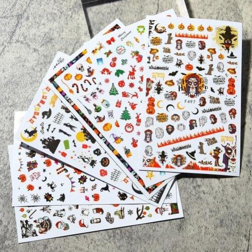 Halloween Nail Art Decals 3D Nail Art Self-Adhesive Stickers Pumpkin Lantern Skeleton Spider Decals For Nail Art DIY Decoration