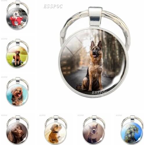 German Shepherd Shiba Inu Keychain Glass Cabochon Fashion Key Ring Cute Dog Pendant Jewelry Gifts for Dogs and Animal Lovers