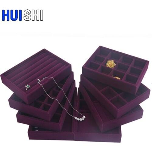 New Purple Flannel DIY Jewelry Organizer Drawer Jewellery Box Earring Display Ring Holder Necklaces Pendant Bracelet Watch Tray