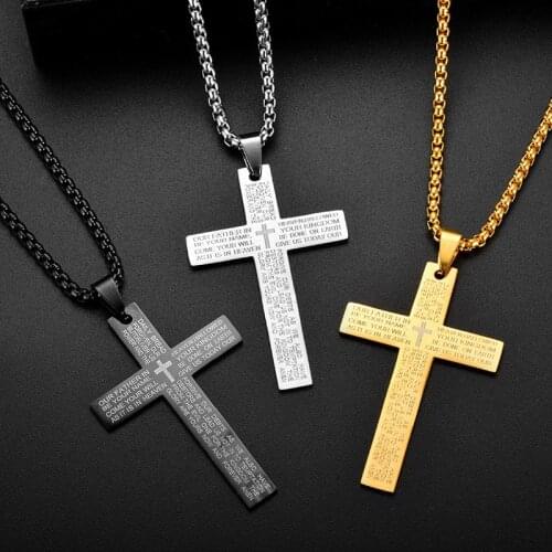 Stainless Steel Retro Christian Jesus Single Titanium Scripture Cross Necklace For Women Men Punk Prayer Cross Pendants Necklace