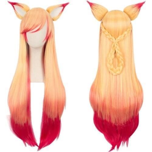Free Shipping Ahri Gumiho Wig and ear Hair Fox Star Guardian Cosplay Costume Wigs costumes prop