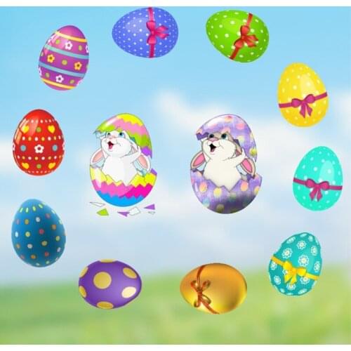 Easter Window Sticker Rabbit Bunny Eggs Wall Stickers Window Decals DIY Wallpaper Decoration for Home Office Easter Party Decor