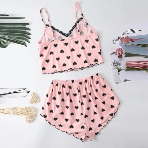 Pyjama Pour Femme Solid Color Shorts For Women Pajamas Love Print Sleepwear Home Suit Summer Loose Sleeveless Vest Costume