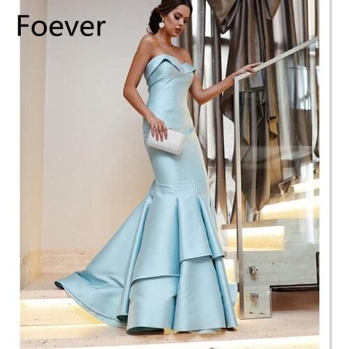 Simple Elegant Baby Blue Mermaid Prom Gowns 2019 Long Ruffles Formal Party Evening Dresses Lace Up Plus Size Vestido Longo