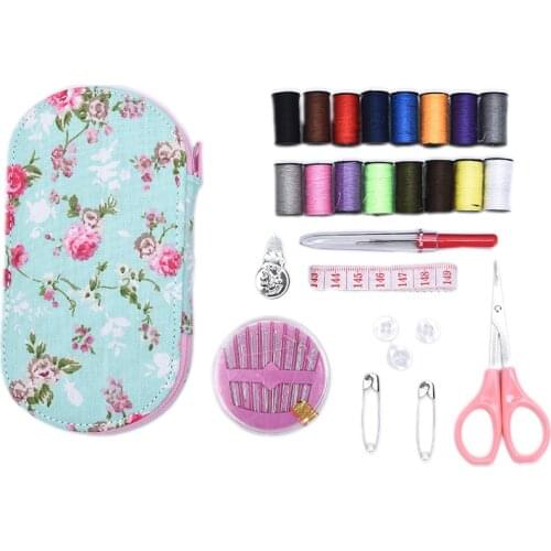 Portable mini travel sewing kits box with color needle threads pin scissor sewing set with case box home tools DIY handwork tool