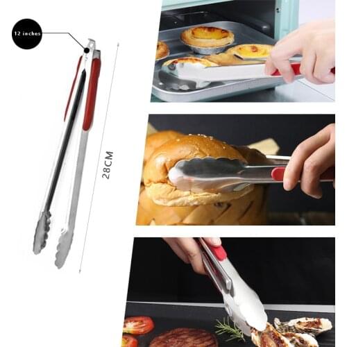 QDRR Stainless Steel Food Tongs Kitchen Utensils Buffet Cooking Tool Anti Heat Bread Clip Pastry Clamp Barbecue Kitchen Steel #9
