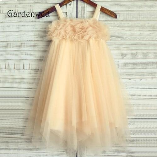 Gardenwed Beach Champagne Flower Girl Dress 2020 Empire Tulle Kids Child First Communion Dress Girl Pageant Baby Dress