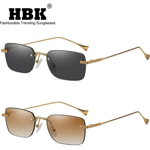 HBK Rimless Rectangle Sunglasses Men Vintage Black Driving SunGlasses Women Vintage Frameless Gradient Summer Small Shades UV400