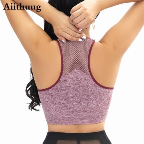 AiithuugPush Up Padded Strappy Sports Bras for Women Comfortable Bra for Activewear Padded Workout Breathable Bras Sexy Mesh