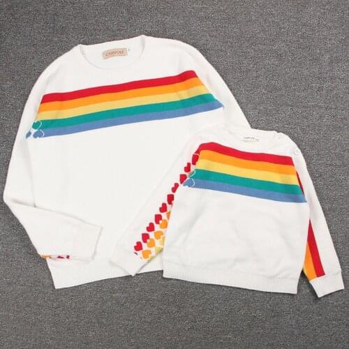 Spring Autumn Parent-child Sweaters Boys and Girls Rainbow Sweater Parent-child Rainbow Knit Sweater Toddler Kids Winter Clothes