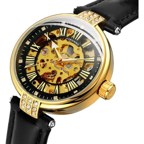 2021 FORSINING Fashion Wristwatches Womens Skeleton Auto Mechanical Watches Gift Box Free Ship