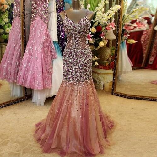 Abendkleider 2018 Luxury Crystals Evening Party Dresses Long Sexy Criss-Cross Mermaid Prom Dress Courte Rhinestones Avondjurk